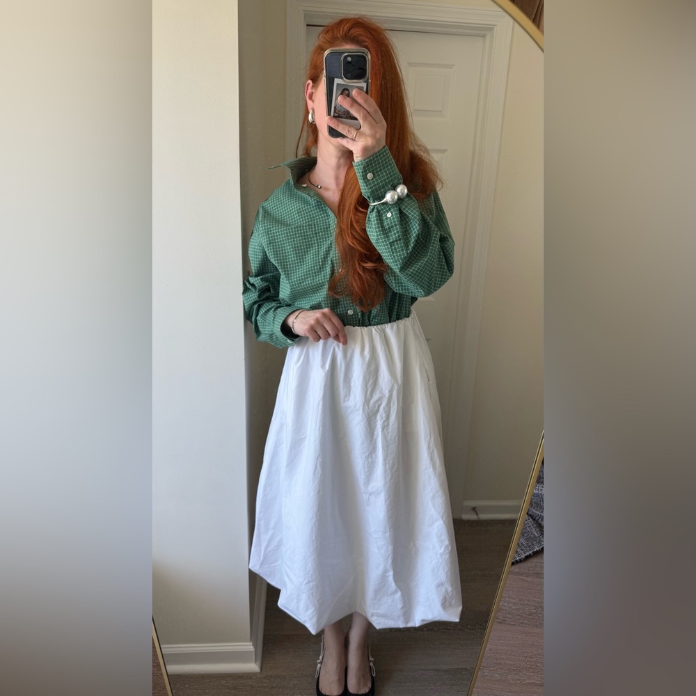 L.L.Bean Oversized Green White Button down boyfriend shirt men’s size L - Picture 6 of 8